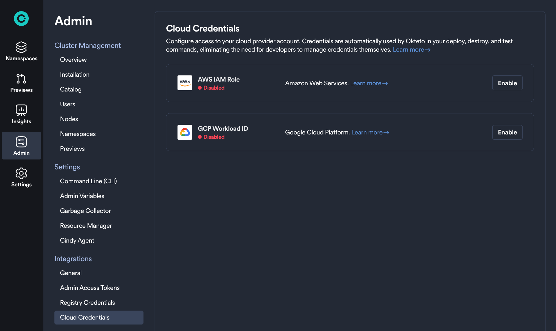 Cloud credentials view